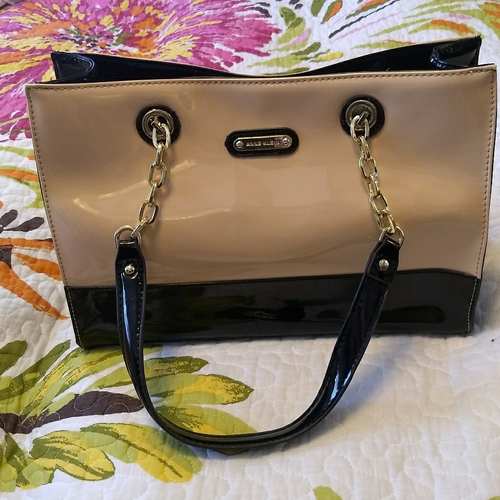 Tan and Black Patent Anne Klein Tote